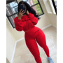 Letter Printed Embroidery Women Two Piece Ribbed Tracksuits Fall Spring Long Sleeve Sweatshirt and Skinny Pants Set