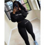 Letter Printed Embroidery Women Two Piece Ribbed Tracksuits Fall Spring Long Sleeve Sweatshirt and Skinny Pants Set