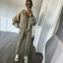 Women's sportswear two pieces set Solid color long sleeved zipper hoodie Elastic lace-up pants Spring female tracksuit suit
