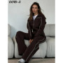 Street Striped Sweatshirt Pants Set Women Casual Lapel Zipper Full Sleeves Jacket Long Straight Trousers Sporty Lady Tracksuit