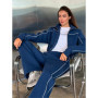 Street Striped Sweatshirt Pants Set Women Casual Lapel Zipper Full Sleeves Jacket Long Straight Trousers Sporty Lady Tracksuit