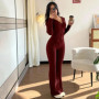 Women's 2 Piece Sweatsuits Zip Up Hoodies And Bell Bottom Pants Ribbed Knit Outfits Sexy Bodycon Workout Tracksuits 여성 트랙스루트