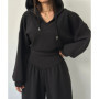 Comfortable Casual Pants Sets Women Sporty Style Short Hooded Sweatshirt High Waist Trousers Two Piece Set Streetwear Female