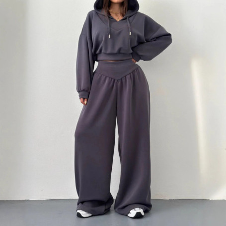 Comfortable Casual Pants Sets Women Sporty Style Short Hooded Sweatshirt High Waist Trousers Two Piece Set Streetwear Female