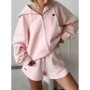 Spring Women's Summer Suit with Shorts Cotton Oversize Pink Top and Shorts Set Two-piece Casual Tracksuit with Shorts for Women