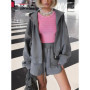 Spring Women's Summer Suit with Shorts Cotton Oversize Pink Top and Shorts Set Two-piece Casual Tracksuit with Shorts for Women