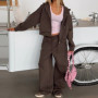 College Teen Girl Autumn Lounge 2 Piece Outfits Long Sleeve Zip Up Hoodies Sweatshirt + Wide Leg Trousers Women Casual Pant Set