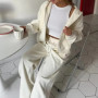 College Teen Girl Autumn Lounge 2 Piece Outfits Long Sleeve Zip Up Hoodies Sweatshirt + Wide Leg Trousers Women Casual Pant Set