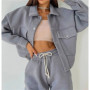 Women Tracksuit Matching Sets Two Pieces Set Single Button Jacket Coat Pockets Pants Suit Drawstring Trousers Sports Outfits