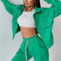 Women Tracksuit Matching Sets Two Pieces Set Single Button Jacket Coat Pockets Pants Suit Drawstring Trousers Sports Outfits