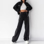 Women Casual Set Long Sleeved Zipper Cardigan Sweathirts Lace up Striped Pants Women's Clothing Pants Sets 2 Piece Sets