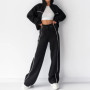 Women Casual Set Long Sleeved Zipper Cardigan Sweathirts Lace up Striped Pants Women's Clothing Pants Sets 2 Piece Sets