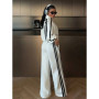Casual Striped Contrast Sweatshirt Pants Set Women Edgy Stand Collar Zipper Jacket Long Straight Trousers Sport 2-Piece Set Lady
