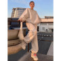 American Vintage Gray Casual Sports Suit Female Spring Loose Grunge O-neck Sweatshirt Trousers Two-piece Set Women's Suits
