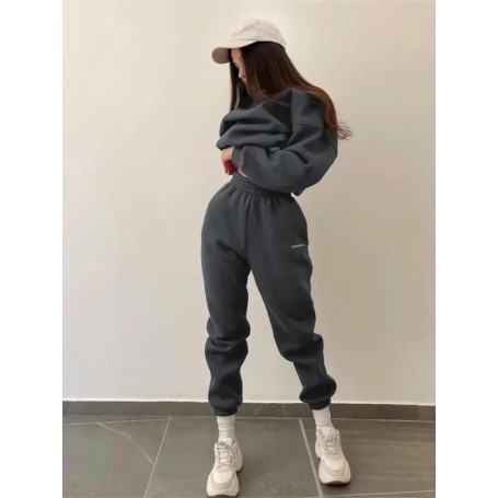 DAILOU Autumn and Winter New Casual Sports Women's Suit Fashion Solid Color Simple Warm Pants Hoodie Female 2 Piece Set 2024