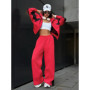 Women's Casual Set Fashion Loose Color Block Long Sleeve Zipper Cardigan Contrast Color Top Long Pants Sports Set