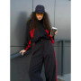 Women's Casual Set Fashion Loose Color Block Long Sleeve Zipper Cardigan Contrast Color Top Long Pants Sports Set