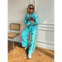 Women's Casual Set Fashion Loose Color Block Long Sleeve Zipper Cardigan Contrast Color Top Long Pants Sports Set