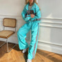 Women's Casual Set Fashion Loose Color Block Long Sleeve Zipper Cardigan Contrast Color Top Long Pants Sports Set