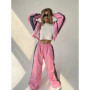 Women's Casual Set Fashion Loose Color Block Long Sleeve Zipper Cardigan Contrast Color Top Long Pants Sports Set