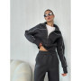 European And American Casual Suit Long-sleeved Zipper Cardigan Loose Striped Sweatshirt Elastic Wide-leg Pants Two-piece Set