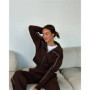European And American Casual Suit Long-sleeved Zipper Cardigan Loose Striped Sweatshirt Elastic Wide-leg Pants Two-piece Set