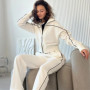 European And American Casual Suit Long-sleeved Zipper Cardigan Loose Striped Sweatshirt Elastic Wide-leg Pants Two-piece Set