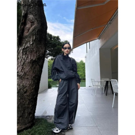 Fashion 2 Piece Sets Womens Outfits Y2k Clothing Zipper Oversized Jackets High Waist Casual Wide Leg Pants Suit Chic Tracksuit
