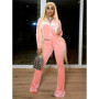 Weird Puss Flocking Tracksuits 2-Piece Set Women Zip Jacket+Drawstring Flare Pants Matching Sporty Stretch Hottie Slim Outfits