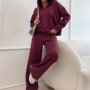 KUCLUT Fashion Sports Suit Long Sleeve Zipper Cardigan Hooded Sweatshirt Drawstring Elastic Trousers Two-piece Set Female 1A717