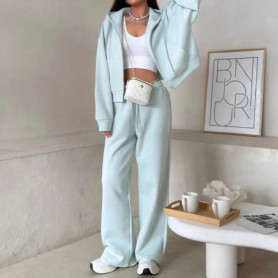 KUCLUT Fashion Sports Suit Long Sleeve Zipper Cardigan Hooded Sweatshirt Drawstring Elastic Trousers Two-piece Set Female 1A717