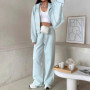 KUCLUT Fashion Sports Suit Long Sleeve Zipper Cardigan Hooded Sweatshirt Drawstring Elastic Trousers Two-piece Set Female 1A717