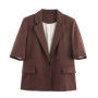 Topenomi Brown Short Sleeve Blazer Coats Women 2025 Autumn New Single Button Suits Jacket Elegant Fashion Versatile Tops Mujer