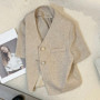 Light Coffee Short Sleeve Small Suit Jacket Female Thin 2025 Summer New Temperament Ladies Short Jacket Casual Women Blazer Tops