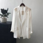 All-match Turn-down Collar Solid Color Pockets Button Chiffon Cardigan Shirt Coats Formal Women's Clothing Spring Summer Tops