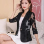 Women Blazer Jacket Spring Summer New Thin Cardigan Sun Protection Clothing Hollow Lace Three-quarter Sleeve Suit Top Ladies