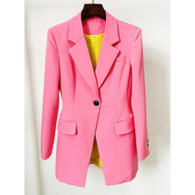 HIGH STREET Newest 2026 Stylish Designer Jacket Women's Pink Single Button Long Blazer