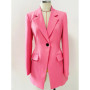 HIGH STREET Newest 2026 Stylish Designer Jacket Women's Pink Single Button Long Blazer