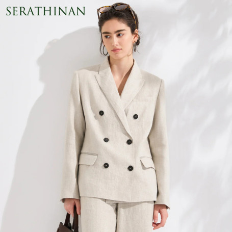 KL7613666 Premium Linen Suit Women Fashion Peak Lapel Blazer Jacket Casual Chic Ladies Breathable Summer Outerwear