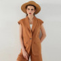 K1444L Luxury Brand Women's Clothing Summer 55 Linen 45 Cotton Ladies Suit Women's Casual Blazer Clothes Vest