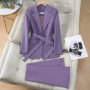 ZJYT Elegant Purple Suit Trousers Women Spring 2026 Fashion Business Chic Formal Office Lady Blazer Pants Sets Plus Size Outfit