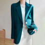 Women Blazers Spring Summer New Fashion Korean Silk Satin Suit V-neck Loose Top Jacket Single Button Suit Blazers Outerwear