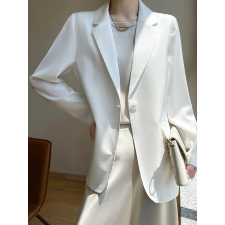 Women Blazers Spring Summer New Fashion Korean Silk Satin Suit V-neck Loose Top Jacket Single Button Suit Blazers Outerwear
