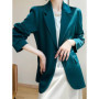 Women Blazers Spring Summer New Fashion Korean Silk Satin Suit V-neck Loose Top Jacket Single Button Suit Blazers Outerwear
