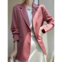 Women Blazers Spring Summer New Fashion Korean Silk Satin Suit V-neck Loose Top Jacket Single Button Suit Blazers Outerwear