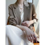 Women Blazers Spring Summer New Fashion Korean Silk Satin Suit V-neck Loose Top Jacket Single Button Suit Blazers Outerwear