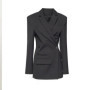 MYMX Spring Autumn Black Wool Blends Slanted Padded Shoulder Blazer For Women Lapel Slim Suit Jacket New MX721
