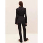 MYMX Spring Autumn Black Wool Blends Slanted Padded Shoulder Blazer For Women Lapel Slim Suit Jacket New MX721