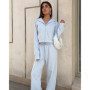 Leisure Sports Suit Solid Color Long Sleeve Zipper Hooded Coat Lace-up Trousers Women's Two-piece Suit
