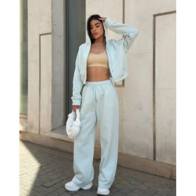 Leisure Sports Suit Solid Color Long Sleeve Zipper Hooded Coat Lace-up Trousers Women's Two-piece Suit